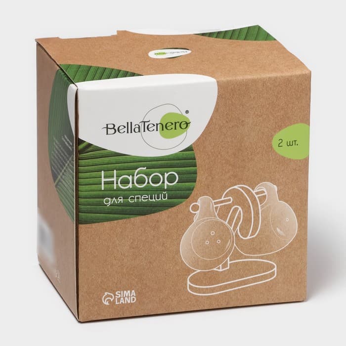 Набор для специй BellaTenero «Баночки», солонка 110 мл, перечница 110 мл, на бамбуковой подставке-держателе, фарфор, белый