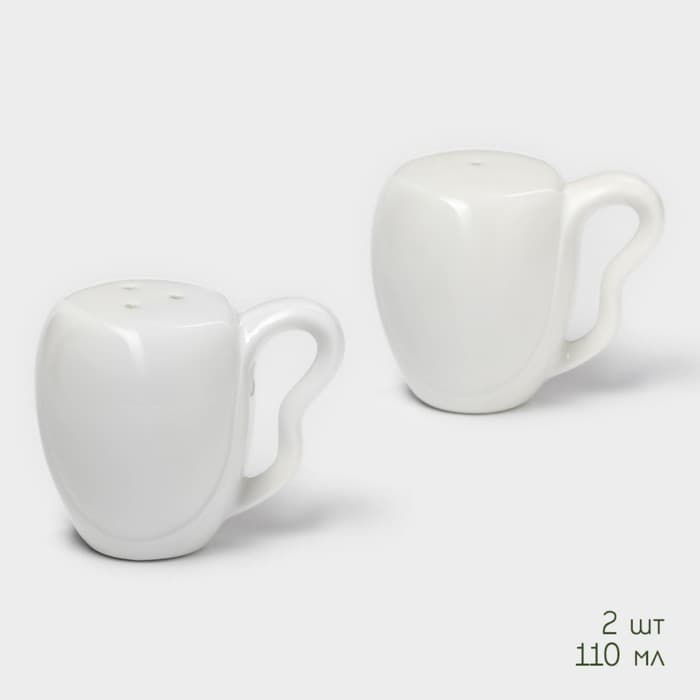 Набор для специй BellaTenero «Баночки», солонка 110 мл, перечница 110 мл, на бамбуковой подставке-держателе, фарфор, белый