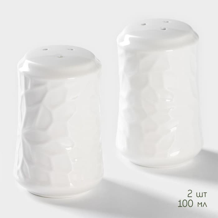 Набор для специй на бамбуковой подставке BellaTenero, 3 предмета: солонка 100 мл, перечница 100 мл, салфетница, фарфор, белый