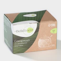 Сахарница с ложкой на бамбуковой подставке BellaTenero, 350 мл, фарфор, белая