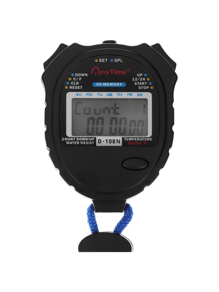 Секундомер, 8.2×6.5×2 см, 60 отсечек, обратный отсчёт, часы, календарь
