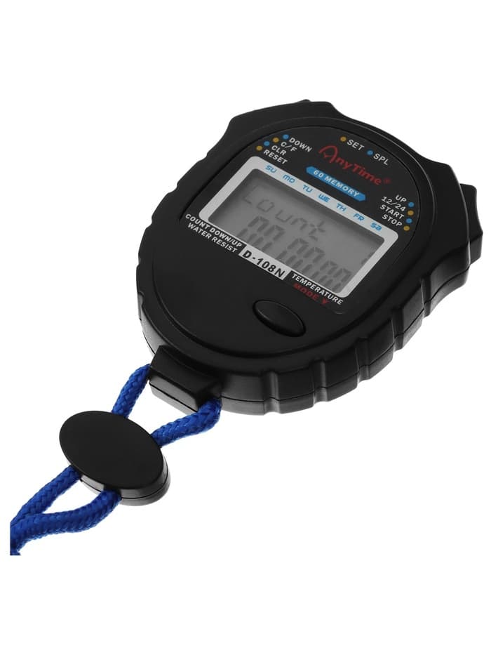 Секундомер, 8.2×6.5×2 см, 60 отсечек, обратный отсчёт, часы, календарь