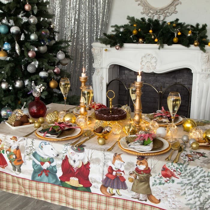 Кухонный набор новогодний «Этель» Winter holidays: скатерть 220×150 см ±3 см с ГМВО, салфетка 40×40 см-12 шт., 100% хлопок