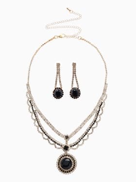 Набор 2 предмета: серьги, колье «Феникс» круг, цвет бело-чёрный в золоте, 35 см