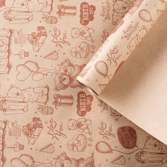 Бумага упаковочная крафт «Мишки», 0.72×10 м, 70 г/м²