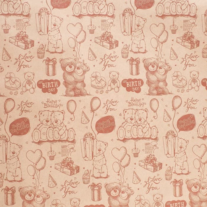 Бумага упаковочная крафт «Мишки», 0.72×10 м, 70 г/м²