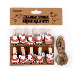 Прищепки декоративные новогодние «Дед Мороз», набор 10 шт.
