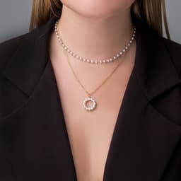 Кулон на цепочке с жемчугом «Цепь», олимпия, круг, белый в золоте, 40 см