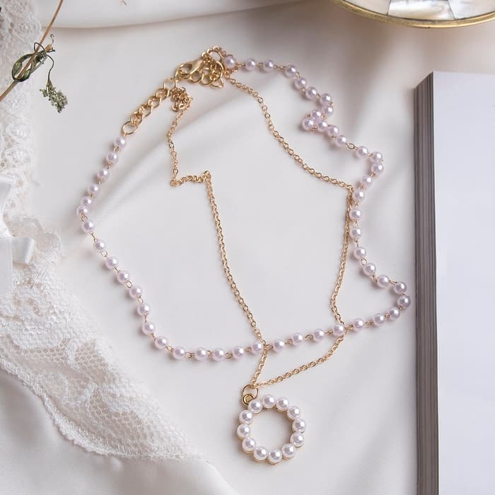 Кулон на цепочке с жемчугом «Цепь», олимпия, круг, белый в золоте, 40 см