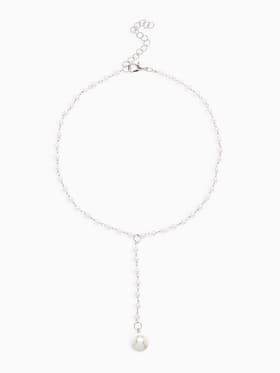 Колье с жемчугом «Олимпия», белое в серебре, 32 см