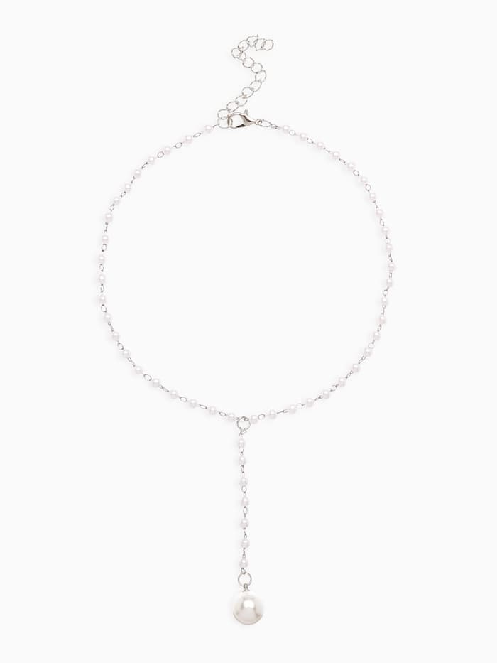 Колье с жемчугом «Олимпия», белое в серебре, 32 см