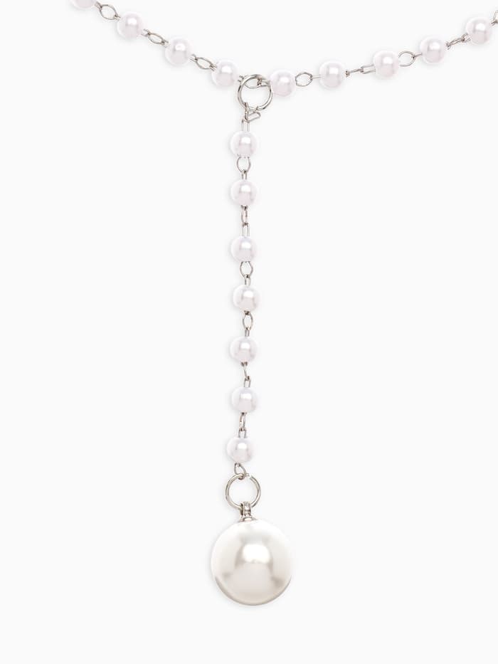 Колье с жемчугом «Олимпия», белое в серебре, 32 см