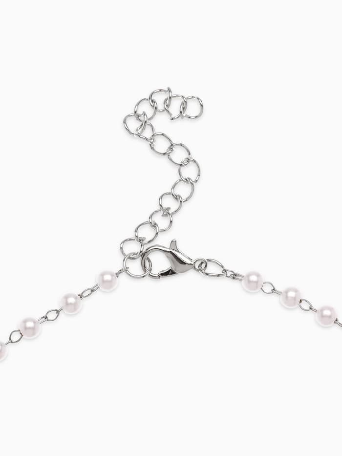 Колье с жемчугом «Олимпия», белое в серебре, 32 см