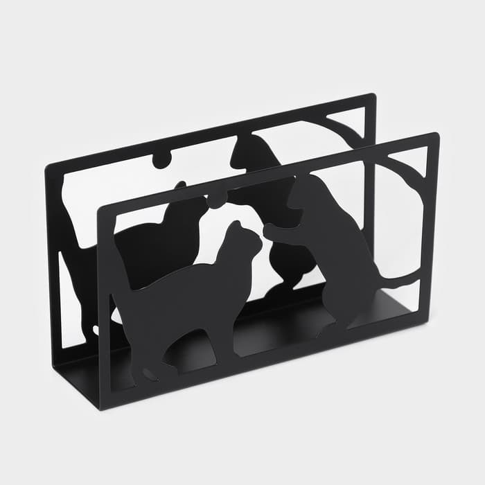 Салфетница Доляна «Кошки», 14×4×8 см, чёрная