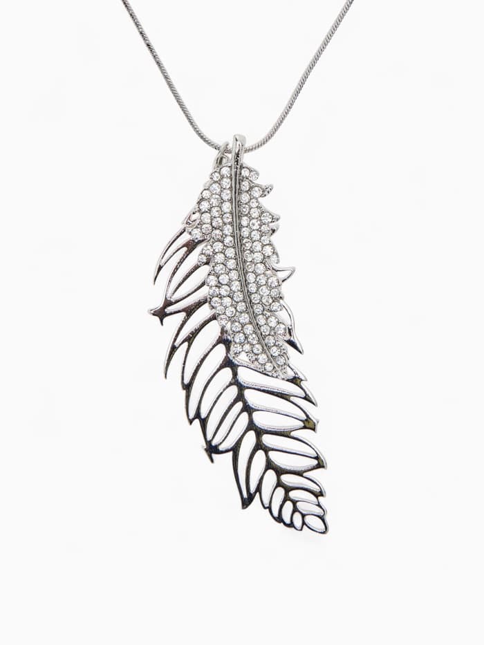 Кулон на цепочке «Перо», ангела, белый в серебре, 72 см