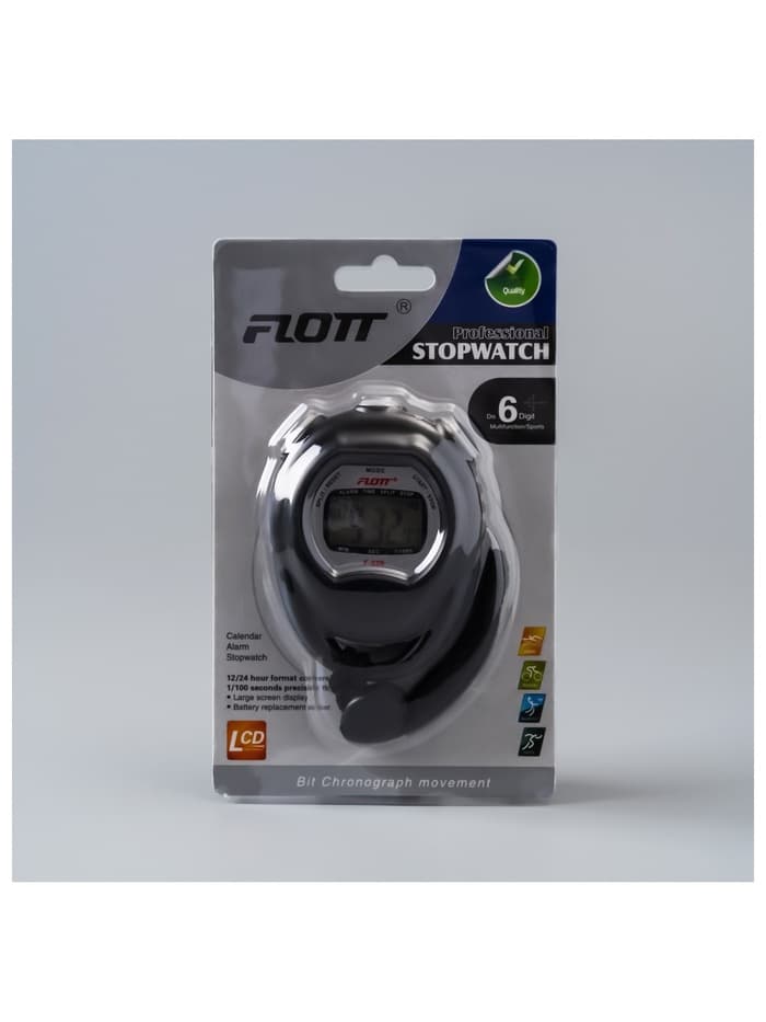 Секундомер FLOTT, 8.2×6.5×2 см, 1 отсечка, будильник, часы, календарь