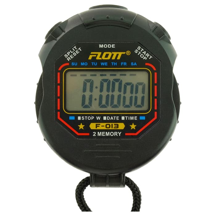 Секундомер FLOTT, 7.7×6.2×1.9 см, 2 отсечки, будильник, часы, календарь