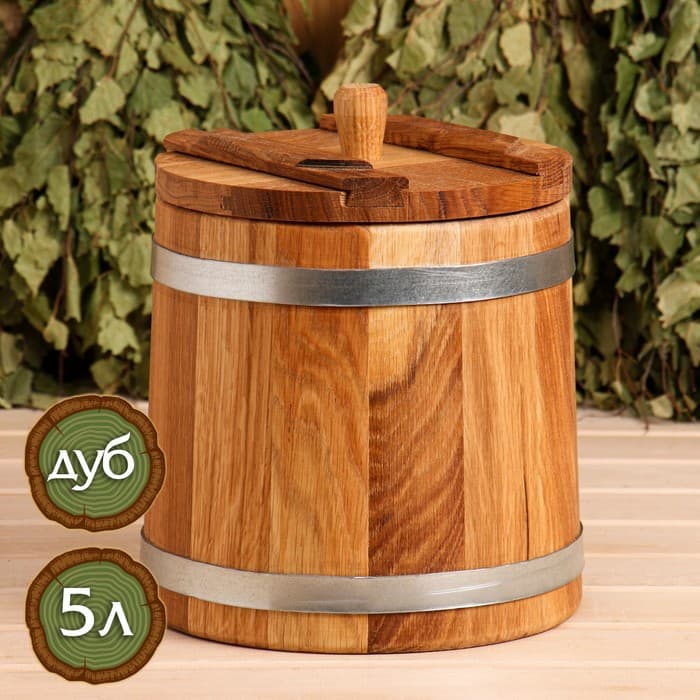 Бочка для засолки, 4 л, дубовая, с гнётом, «Добропаровъ»
