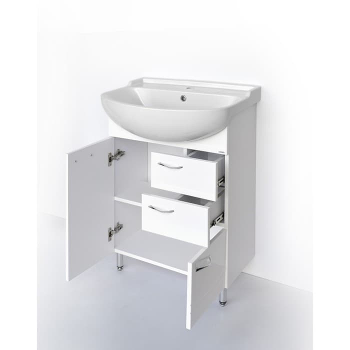 Тумба напольная «Волна 60 – 2», с раковиной «Грация», цвет белый