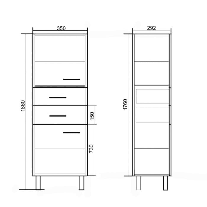 Шкаф - пенал для ванной комнаты 350, 350×292×1900 мм, цвет белый