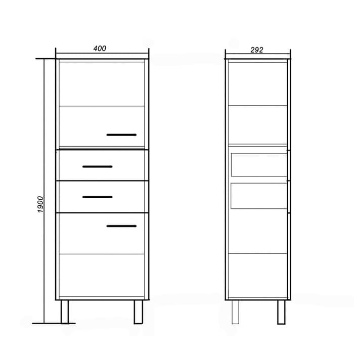 Шкаф - пенал для ванной комнаты 400, 400×292×1900 мм, цвет белый