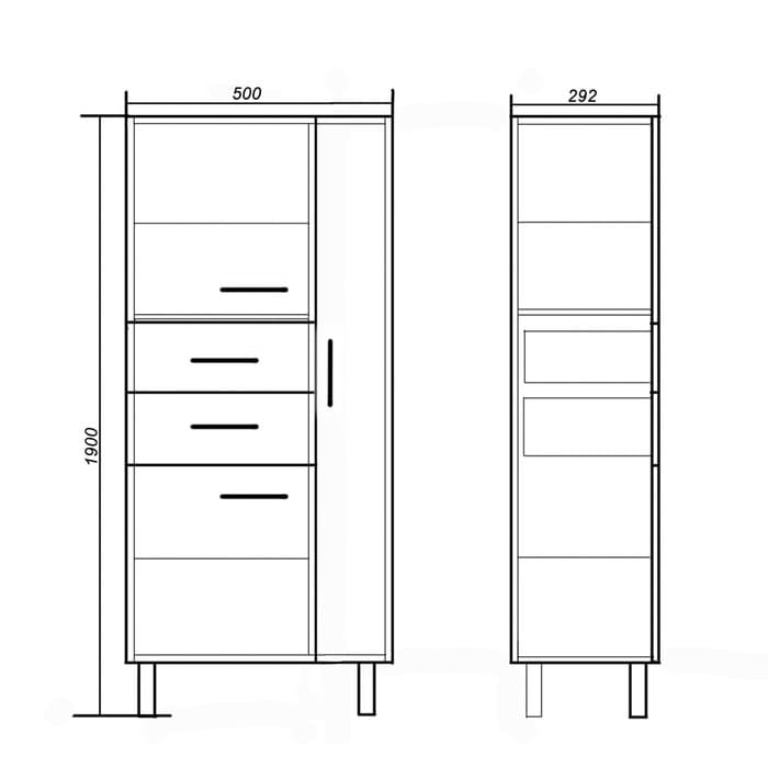 Шкаф - пенал для ванной комнаты 500, 500×292×1900 мм, цвет белый