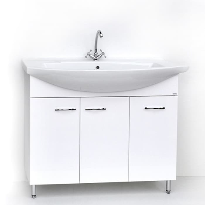 Тумба напольная «Элеганс 100», с корзиной для белья, с раковиной «Эльбрус», цвет белый