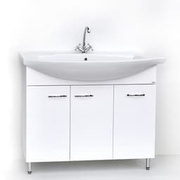 Тумба напольная «Элеганс 100», с корзиной для белья, с раковиной «Эльбрус», цвет белый