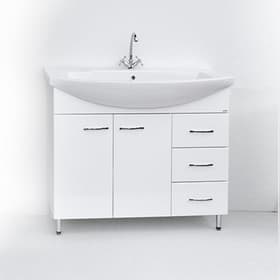 Тумба напольная «Элеганс 100/3», с корзиной для белья, с раковиной «Эльбрус», цвет белый