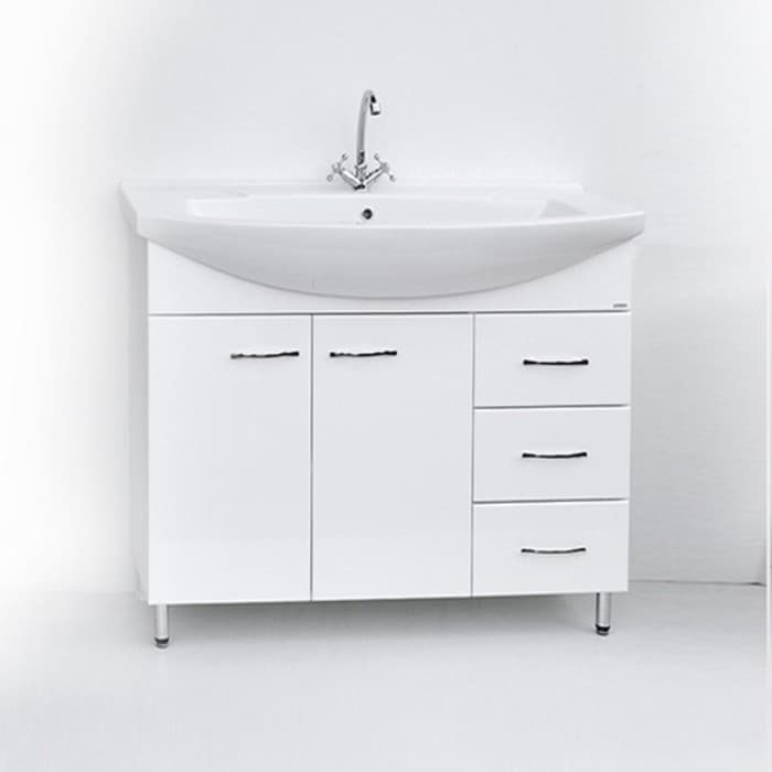 Тумба напольная «Элеганс 100/3», с корзиной для белья, с раковиной «Эльбрус», цвет белый