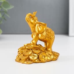 Нэцкэ фигурка «Слон на горке монет», полистоун, золотой, 8.7×7.5×5.4 см