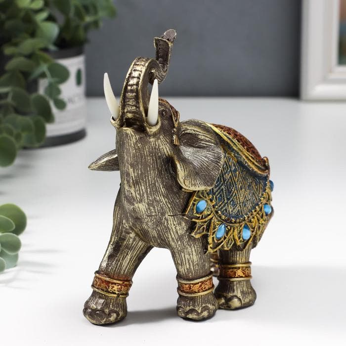 Фигурка полистоун «Слон в синей попоне с сапфирами», 14×13×6 см, МИКС