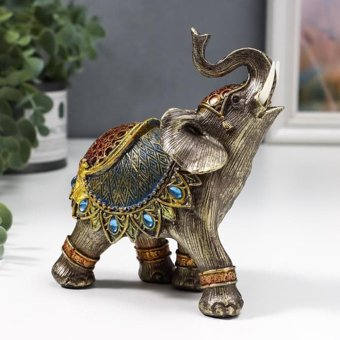Фигурка полистоун «Слон в синей попоне с сапфирами», 14×13×6 см, МИКС