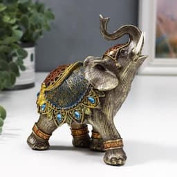 Фигурка полистоун «Слон в синей попоне с сапфирами», 14×13×6 см, МИКС
