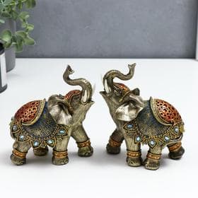 Фигурка полистоун «Слон в синей попоне с сапфирами», 14×13×6 см, МИКС