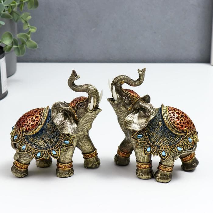 Фигурка полистоун «Слон в синей попоне с сапфирами», 14×13×6 см, МИКС
