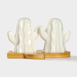 Набор для специй BellaTenero «Кактусы», солонка 75 мл, перечница 75 мл, на бамбуковой подставке, фарфор, белый