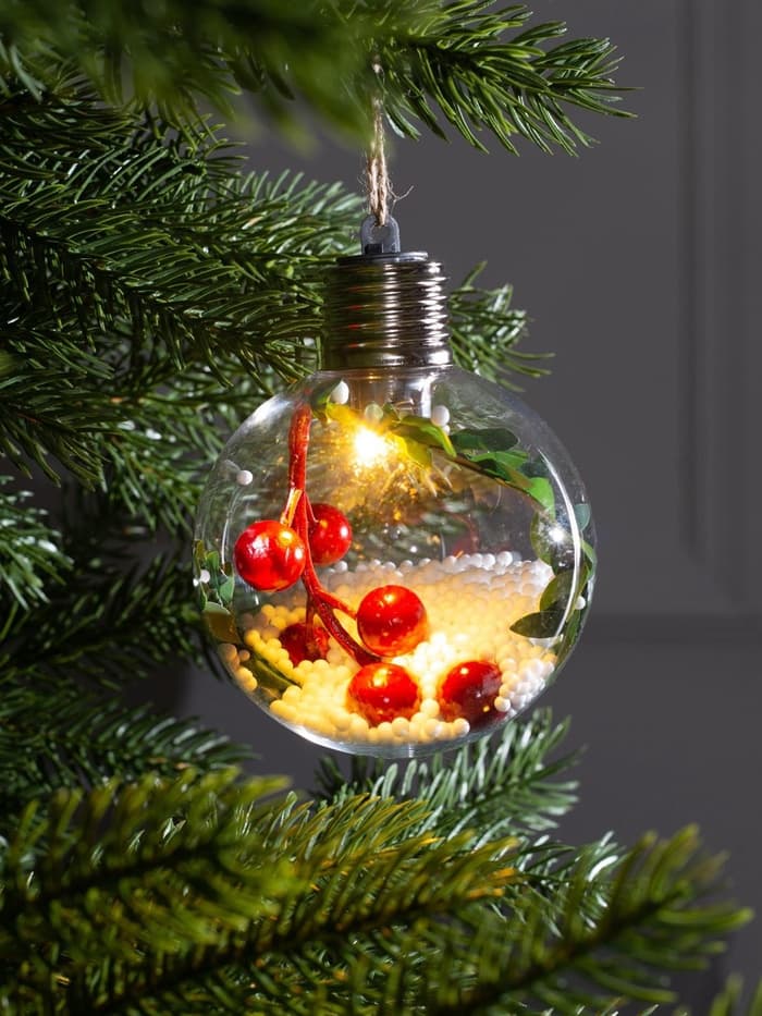 Ёлочный шар «Ягоды», 1 LED, от батареек, свечение тёплое белое