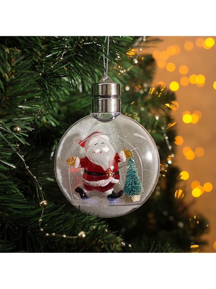 Ёлочный шар «Дед Мороз», 5 LED, от батареек, свечение тёплое белое