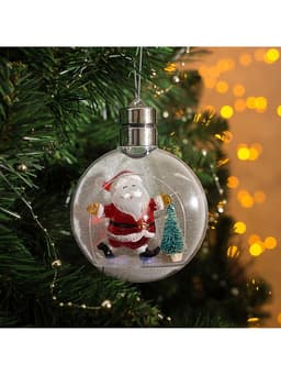 Ёлочный шар «Дед Мороз», 5 LED, от батареек, свечение тёплое белое