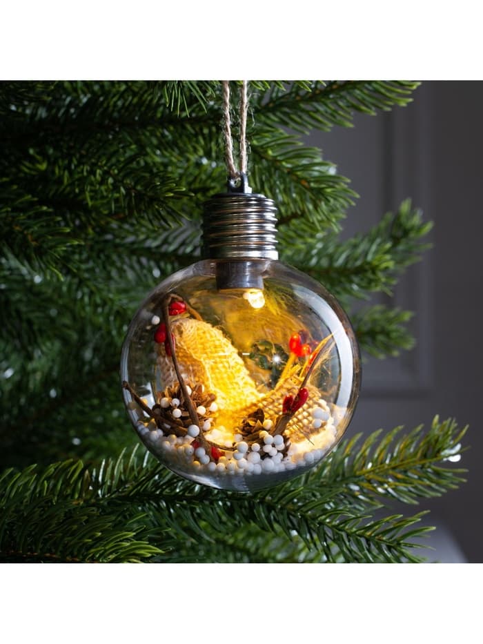 Ёлочный шар «Новый год», 1 LED, от батареек, свечение тёплое белое