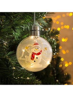 Ёлочный шар «Снеговик», 5 LED, от батареек, свечение тёплое белое