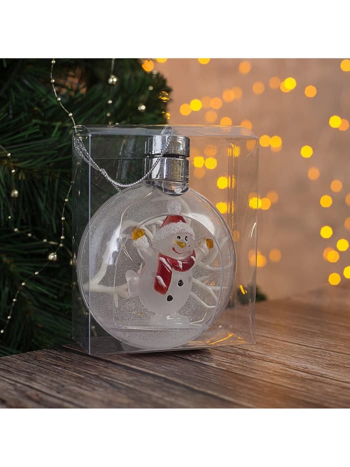Ёлочный шар «Снеговик», 5 LED, от батареек, свечение тёплое белое