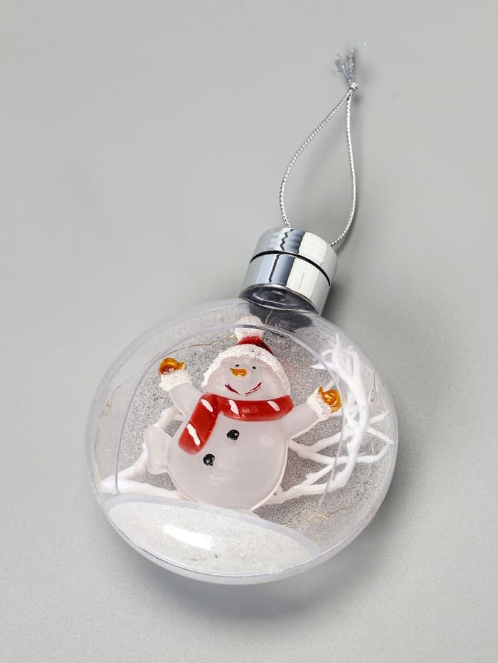 Ёлочный шар «Снеговик», 5 LED, от батареек, свечение тёплое белое