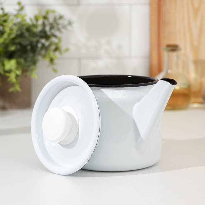 Чайник, 1 л, эмалированная сталь, белый