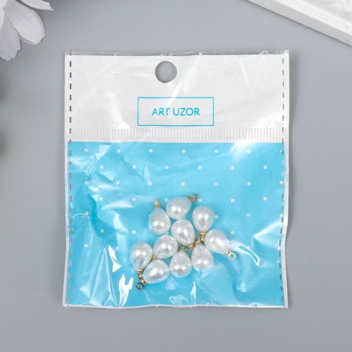 Декор для творчества пластик «Жемчужина-капелька с петелькой», набор 10 шт., 0.7×1.2 см