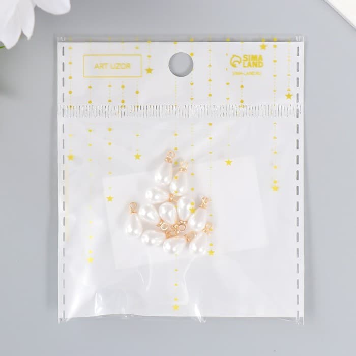 Декор для творчества пластик «Жемчужина-капелька с петелькой», набор 10 шт., 0.7×1.2 см