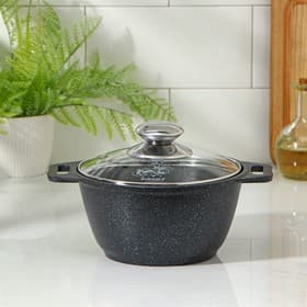 Кастрюля KUKMARA «Мраморная», 1 л, d=18 см, со стеклянной крышкой, антипригарное покрытие, литой алюминий, серая