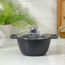 Кастрюля KUKMARA «Мраморная», 1 л, d=18 см, со стеклянной крышкой, антипригарное покрытие, литой алюминий, серая