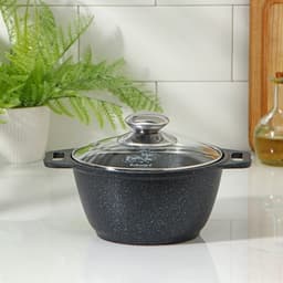 Кастрюля KUKMARA «Мраморная», 1 л, d=18 см, со стеклянной крышкой, антипригарное покрытие, литой алюминий, серая